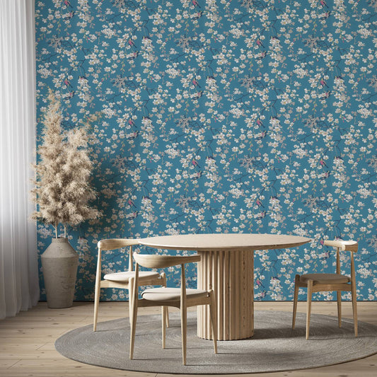 Little Greene Massingberd Blossom Wallpaper - Pale Blue